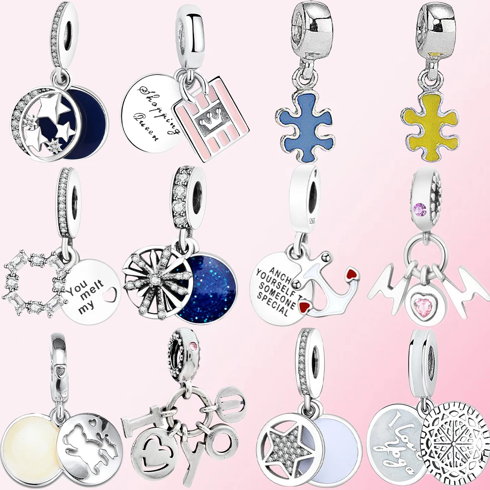 925 Sterling Silver Classic Queen Night Sky I Love You Intimate Partner Dazzling Woman Charm DIY Enamel Pendant