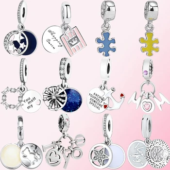 

2019 100% 925 Sterling Silver Classic Queen Night Sky I Love You Intimate Partner Dazzling Woman Charm DIY Enamel Pendant