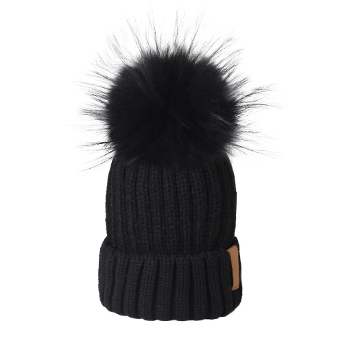 ICEbear, женская шапка, зимняя женская шапка, вязаная шапка с помпоном, натуральный мех рокуна, шапка, теплая F-2019W010 - Цвет: heise2