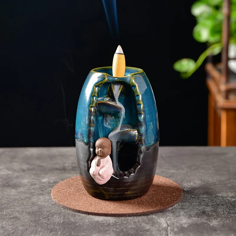 С 10 конусами Бесплатный подарок водопад курильница керамический держатель для благовоний, вариант для смешанных конусов для благовоний(13 видов стилей горелка - Цвет: Синий