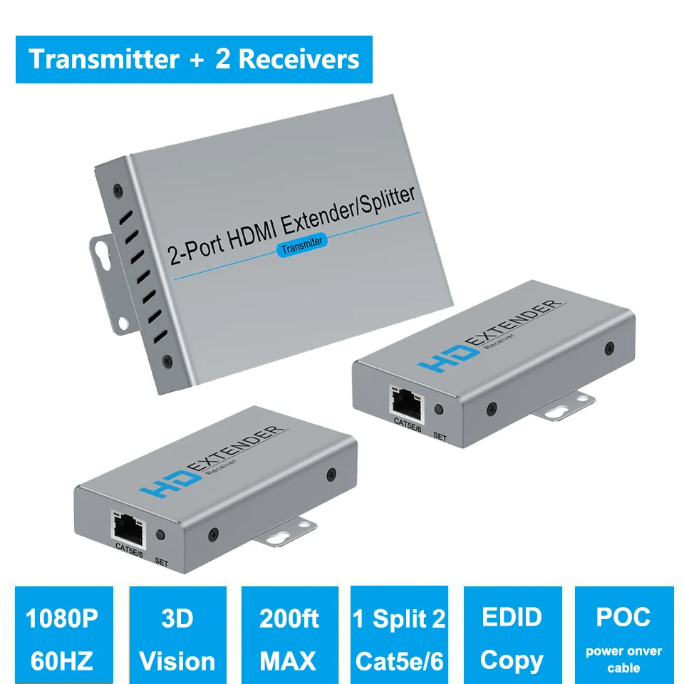 1x2 HDMI Splitter Extender 60m 1x2 HDMI UTP Extender Cat5e Cat6 1080P RJ45 HDMI  Splitter extensor Transmitter Receiver| | - AliExpress
