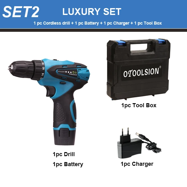 SET2 (1 PC Battery 12 В 1.3ач электрическая отвертка 35н. М аккумуляторная отвертка Дрель аккумуляторная дрель аккумуляторная батарея ручная дрель+ светодиодный индикатор питания Светильник - Цвет: SET2 (1 PC Battery