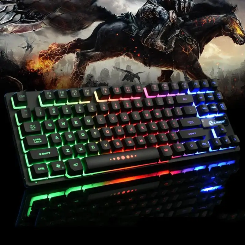 K87 USB Проводная 87 клавиш механическое ощущение RGB подсветка ПК игровая клавиатура