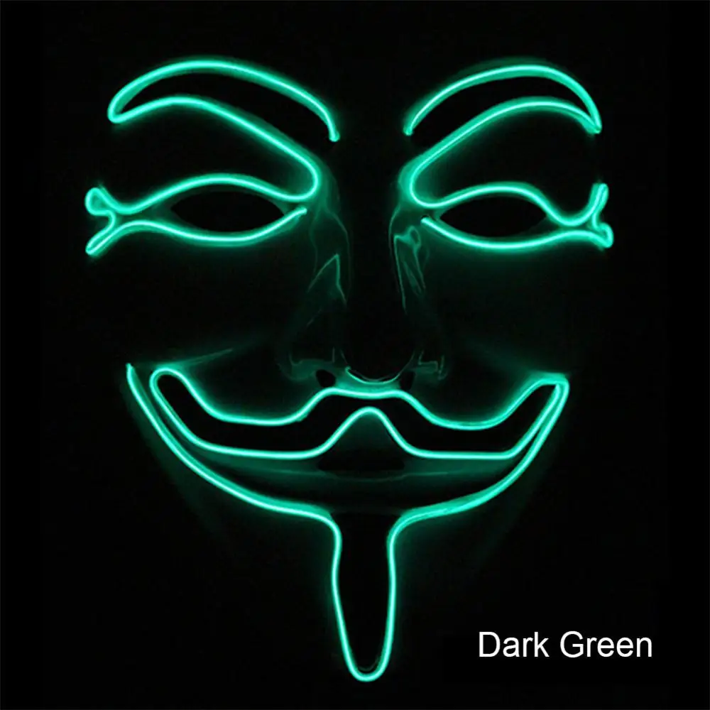 Светящаяся маска V для вендетты тушь для ресниц Led Guy Fawkes Masque маскарадные маски вечерние тушь на Хэллоуин светящаяся Masker Light Maska Scary - Цвет: Dark-Green
