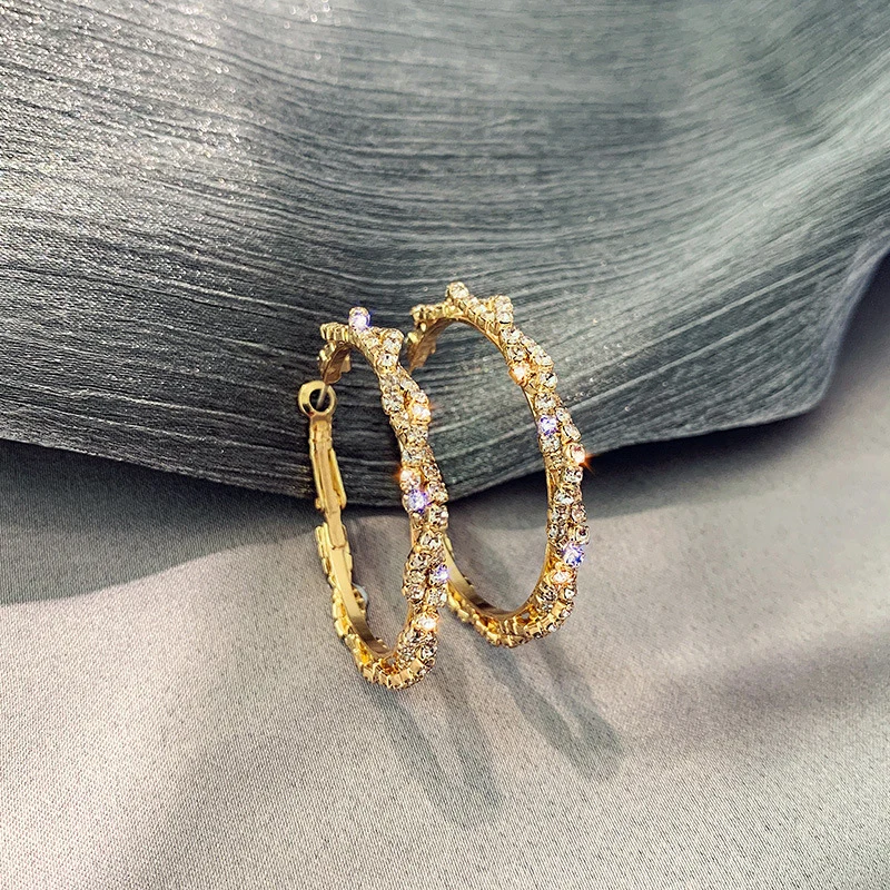 Diameter 43MM Crystal Round Hoop Earrings Twisted Gold Color For Women Party Wholesale Top Quality | Украшения и аксессуары