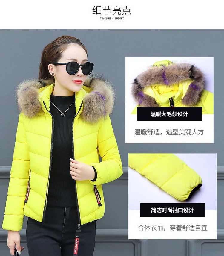 Korean-style Short Cotton-padded Clothes Women's Winter Korean-style Fashion Large Fur Collar Cotton Coat Large Size Warm Cotton