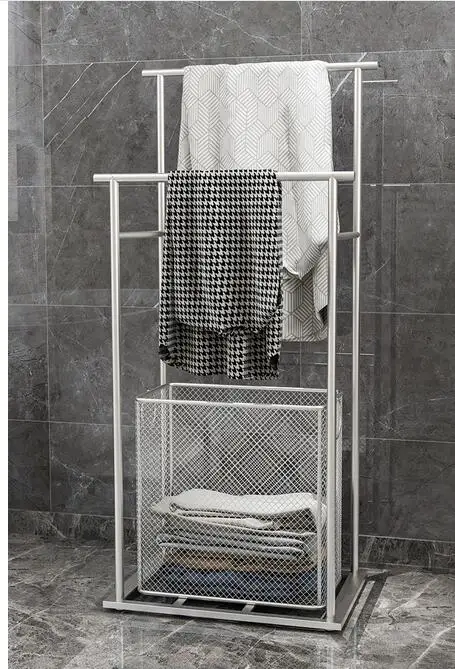 Toilet shelf floor towel towel rack hole free bathroom bathtub edge dirty clothes basket