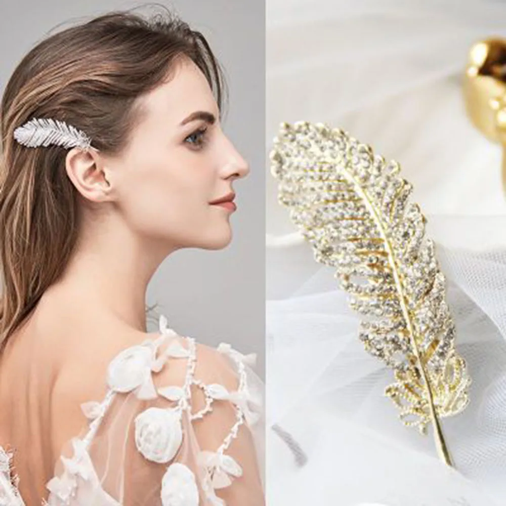 

New Fashion Rhinestones Luxurious Shiny Hair Clip For Women Feather Hair Crystal Hairpin Styling Accessories For Wedding Party