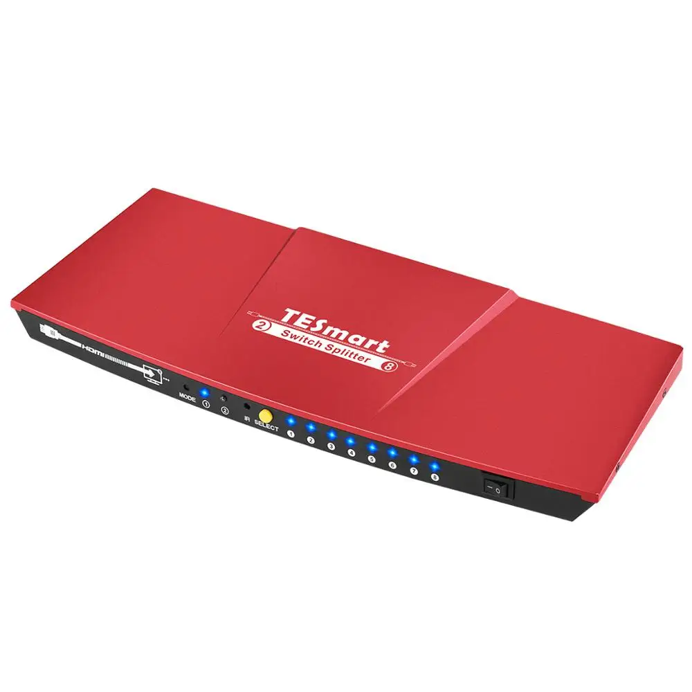 Smart 2 in 8 out HDMI Switch Splitter 2x8 with IR Remote Ver1.4 Dual Display Resolution up to 4K(3840*2160) 1080P 3D