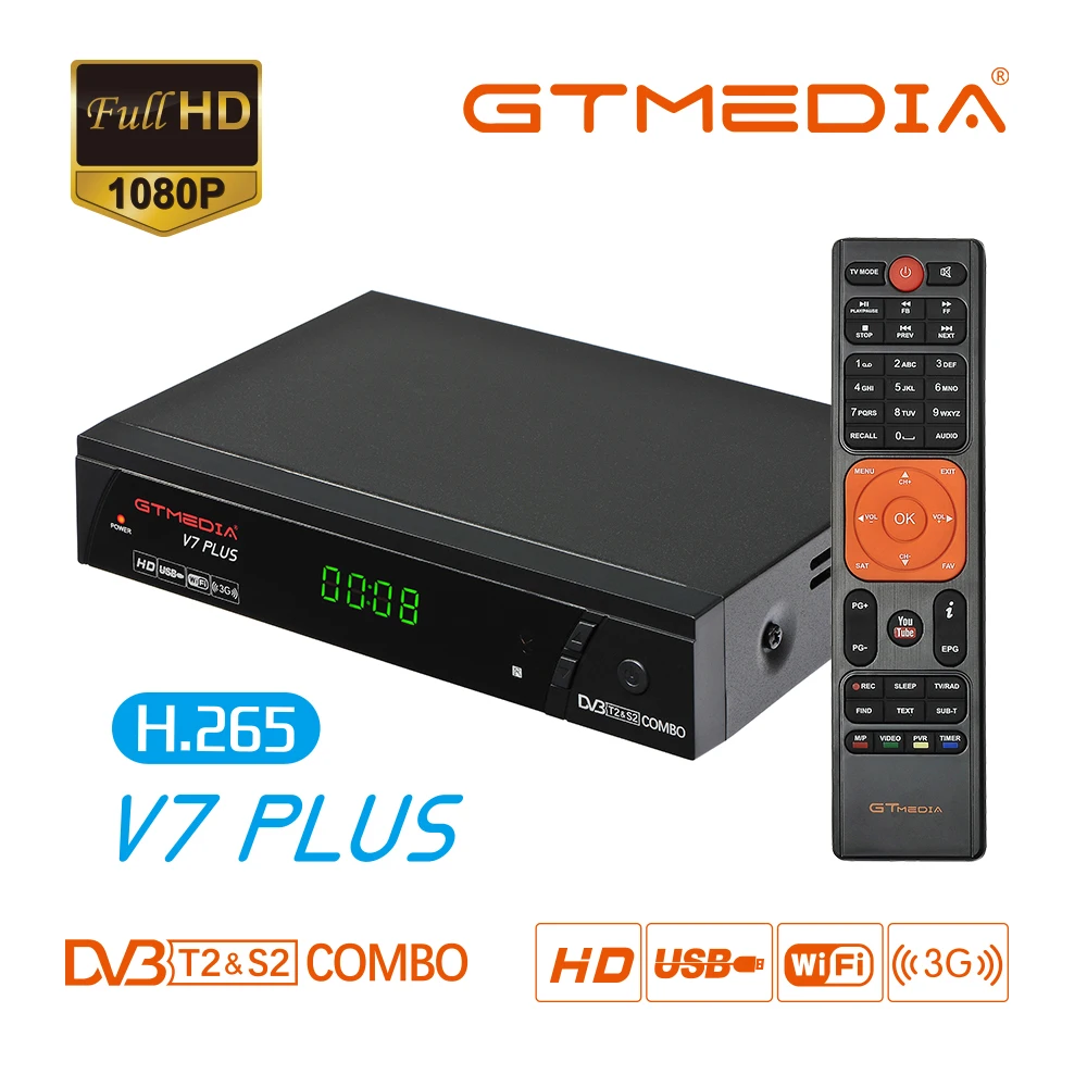 100% Оригинальный GTMEDIA V7 плюс DVB S2 T2 спутниковый ТВ комбинированный приемник H.265 + PK