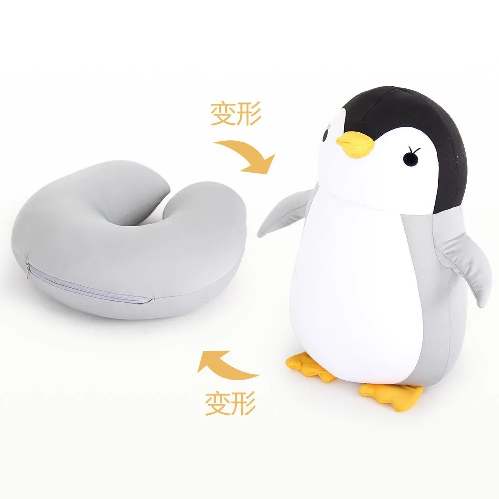 Kikkerland Dual Purpose-in-Pillow Multi-functional U-shaped Pillow Grains Penguin Neck Support Pillow-Transformation Pillow