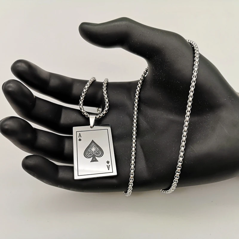 Ожерелье с кулоном из нержавеющей стали AW Ace Jack Queen King ожерелье игральными картами