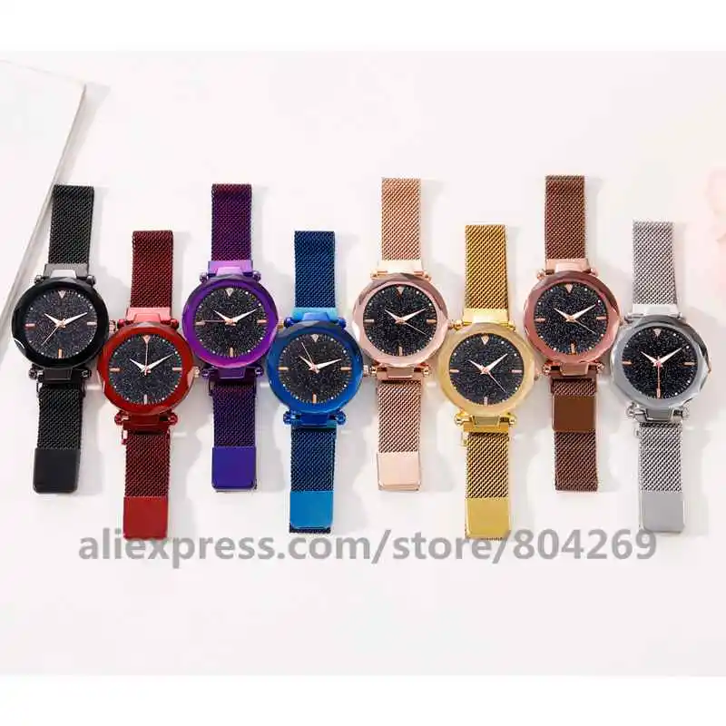 Wholesale Women's Quartz Watch Alloy Black Fashion Watch Magnetic Band Alloy Women Big Rhinestone Watches 8695