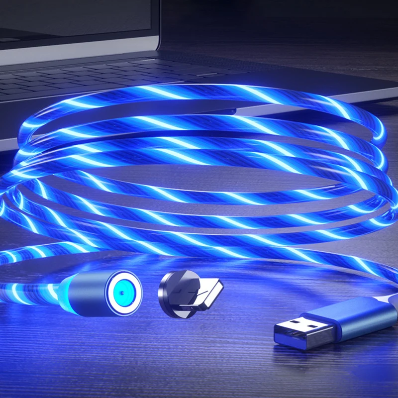 Tutew  Magnetic Flow Luminous Lighting Charging Mobile Phone Cable Cord Charger Wire For Samaung LED Micro USB Type C For Iphone 5