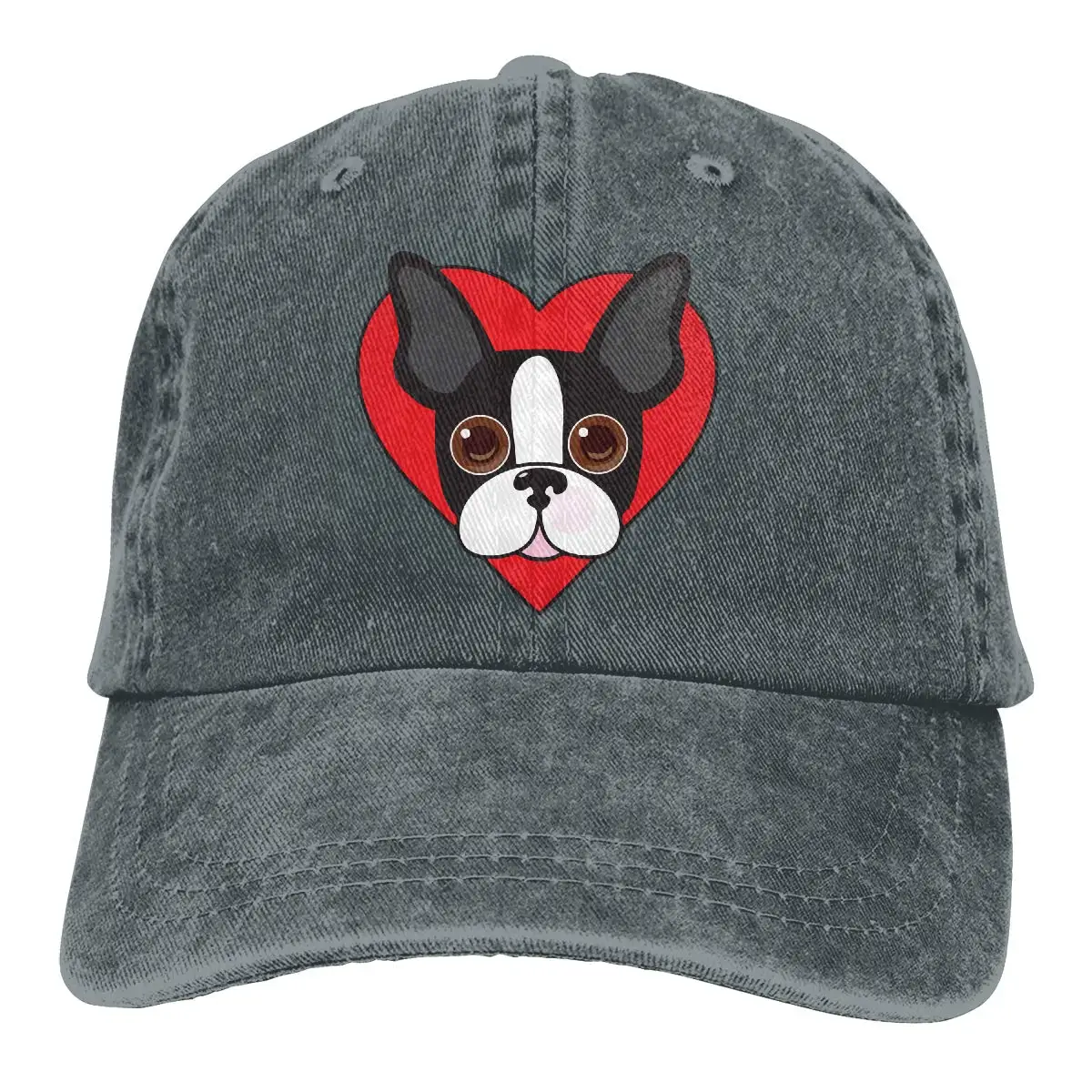 Мужская и женская Регулируемая джинсовая бейсболка Boston Terrier Face Dad Hat