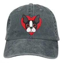 Мужская и женская Регулируемая джинсовая бейсболка Boston Terrier Face Dad Hat
