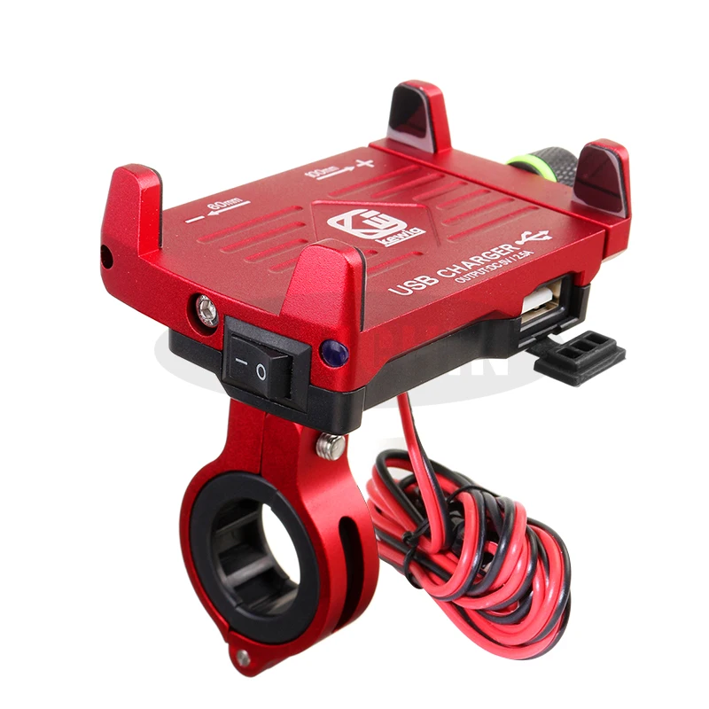 Red A Украшенное мозаикой из драгоценных камней, 12/24V USB Зарядное устройство Регулируемый Алюминий сплав подставка для мобильного телефона для электрических автомобиля мотоцикла держатель для телефона на мотоцикл - Цвет: Red A