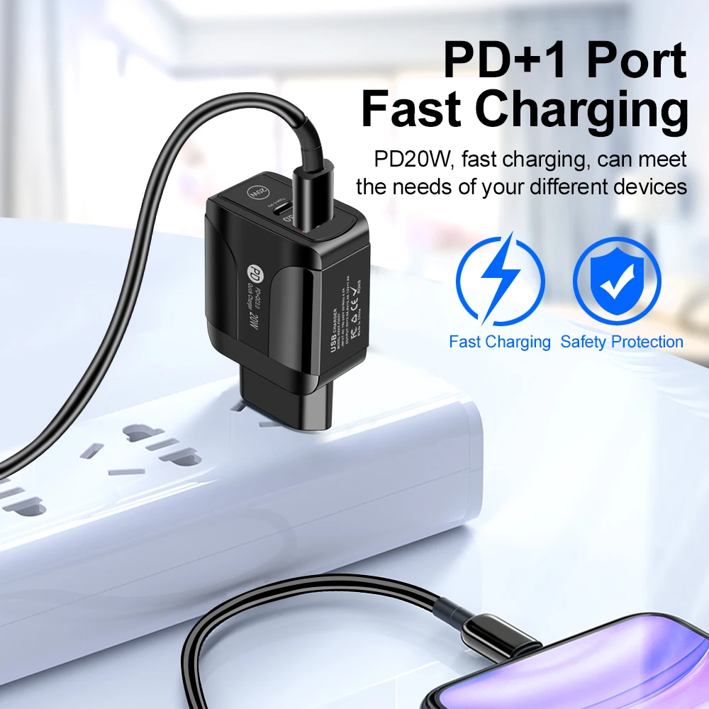 20W QC+PD 3.0 USB 2 Ports Charger Fast Charge for IPhone 12 11 Pro Max X Xs Xr IPad Huawei Xiaomi LG Samsung EU/US Plug Adapter usb 5v 2a