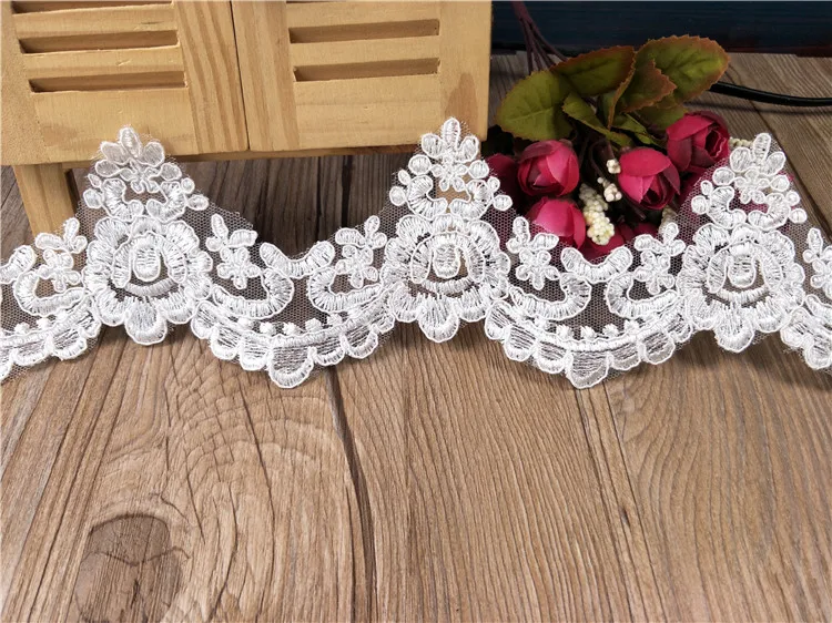 Delicate 1Yard Ivory Cording Fabric Flower Venise Venice Mesh Lace Trim Applique Sewing Craft for Wedding Dec.9cm