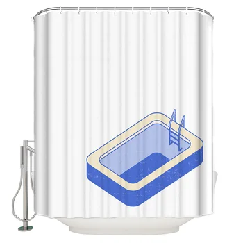 

Swimming Pool Cute Illustration Blue Cartoon Shower Curtain Bathroom Decorative Fabric Waterproof Shower Curtain