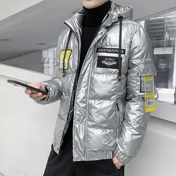 

Winter Men Jacket Casual Hooded Outwears Coat Silver Gold Overcoat Men's Windbreaker Thicken Parkas Streetwear Zipper Jackets
