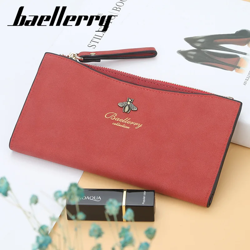

Baellerry New Style Nubuck Leather Wallet Women's Long Foldable Large-Volume Wallet Card Bit More Thin Zipper Leather Wallet
