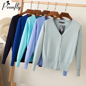 

PEONFLYPlus Size Basic 2020 Spring Women Knitted Sweater Cardigans Casual Candy Color Long Sleeve Female Cardigan Sueter Mujer