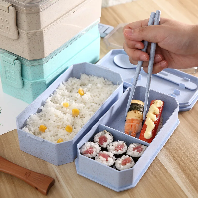 

Clearance Sale High Quality Double Bento Box Student Lunch Box Airtight Preserving Box Wheat Straw Eco-friendly Lunch Box