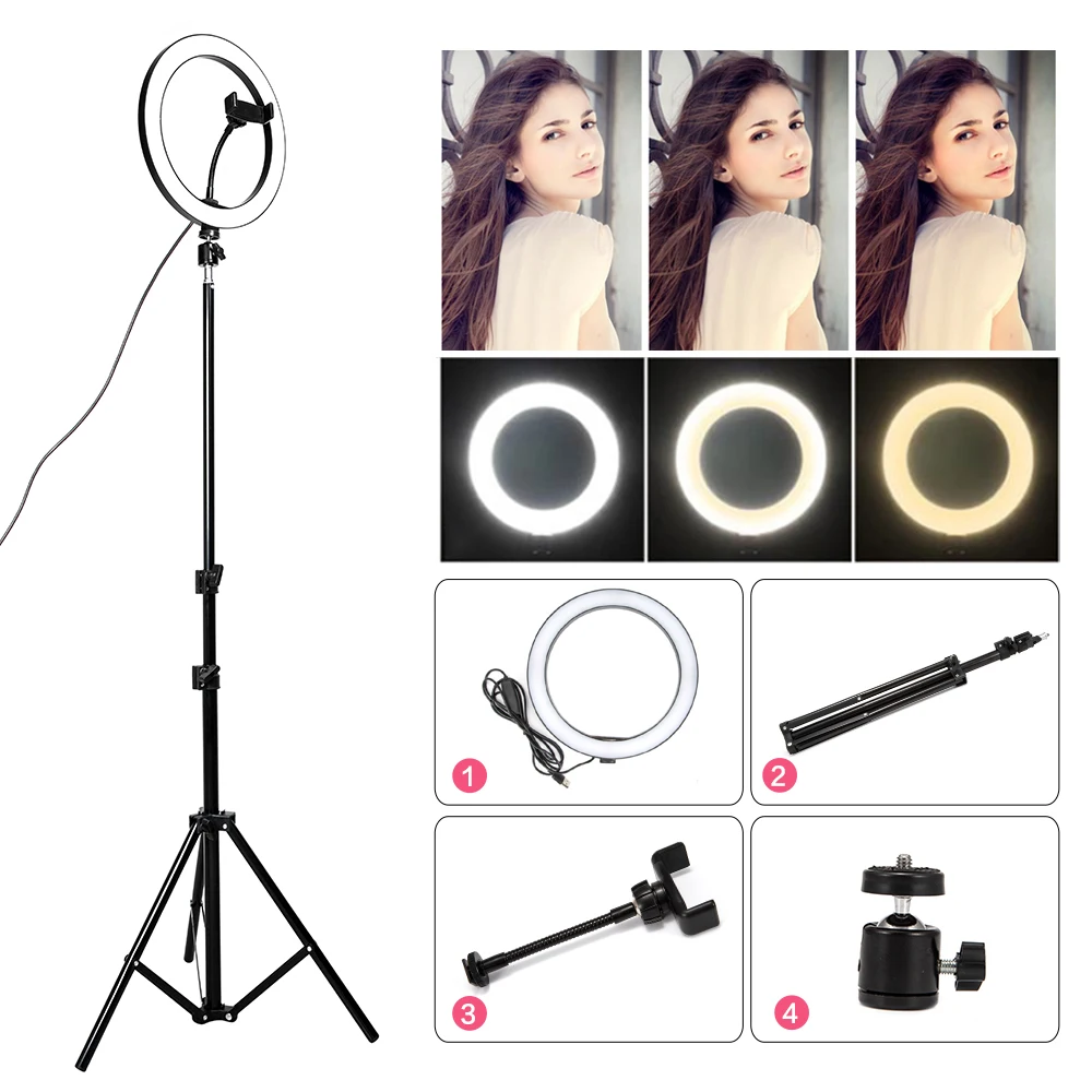 

16/26cm Photography Dimmable 5500K Ring Light Makeup Led Fill Light Lamp For Live Stream Video With Phone Holder Tripod USB Plug