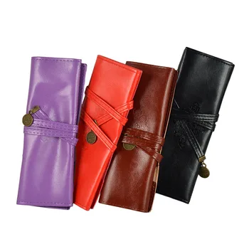 

Leather Organizer Retro Pencil Case Bag Roll Wallet Cosmetic Make Up Portable Cosmetic Bag