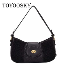 TOYOOSKY меховой оборкой в стиле ретро Для женщин сумка с клапаном Сумки из искусственной кожи уличная Повседневное на молнии сумки на ремне Bolsa Mujer