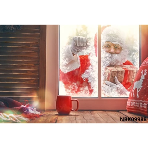 Рождественский фон с изображением окна занавески с рисунком деревьев Подушка Зимний снег детский портретный фон Виниловый фон для студийной фотосъемки - Цвет: NBK09988