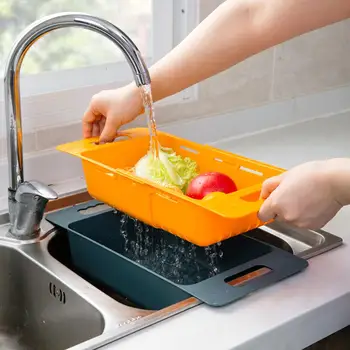 

2pcs/set Adjustable Kitchen Sink Drain Rack Basket Dish Drying Rack Sink Organizer Vegetables Fruit Storage Basket Holder
