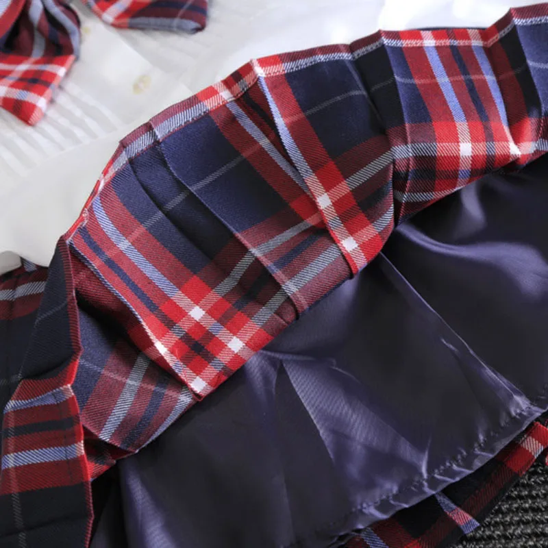 Spring Summer Girl Suit Casual Clothing Autumn British Style Pure White Shirt + Plaid Skirt + Bow Children'S School Uniform
