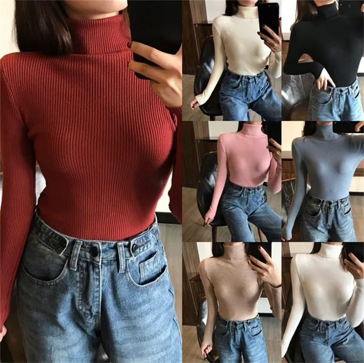 Womens Sweaters 2019 Winter Tops Turtleneck Sweater Women Thin Pullover Jumper Knitted Sweater black pullover sweater