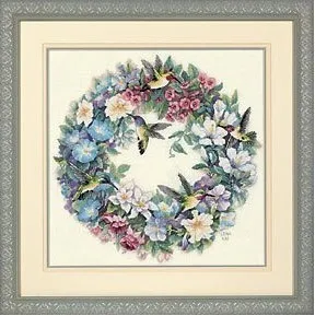 

COTTON Top Quality Lovely Cute Counted Cross Stitch Kit Hummingbird Wreath Flower Wreath dim 35132