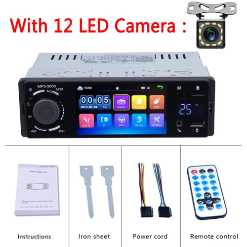 With 12 led camera AMPrime 1 Din автомагнитола аудио стерео 4," Автомобильный мультимедийный плеер Bluetooth AUX FM радио станция Авторадио с камерой заднего вида - Цвет: With 12 led camera