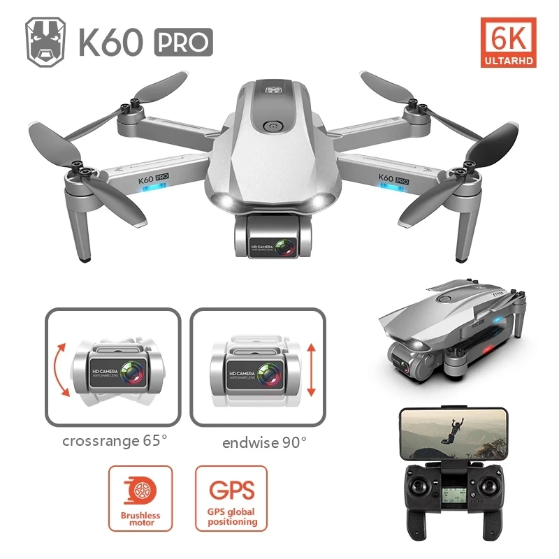 US $105.28 Drone K60 Pro Gps 6k 5g Hd Camera System Two Axis Gimbal Camera Brushless Motor Drones Stabilier Distance 12km Flight 30 Min