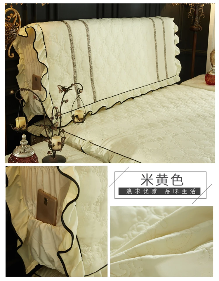European Luxury Cotton Quilted Head Cover Brief Soft Lace All-inclusive Headboard Cover Dust Protective Cover 200x65cm