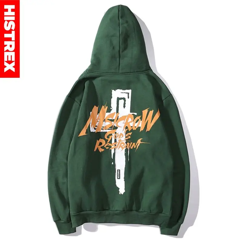 Goedkoop HISTREX Harajuku God Cross Groene Mannen Hoodies Vrouwen Hip Hop Mode Hooded Hoodie Mannelijk Jasje Man HarajukuFelpe Fleece 56YE8 #