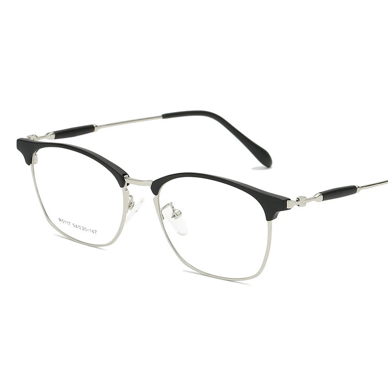Black silver Новые очки Рамка искусство Ретро TR90 Гибридный Металл оправы для близорукости - Цвет оправы: Black silver