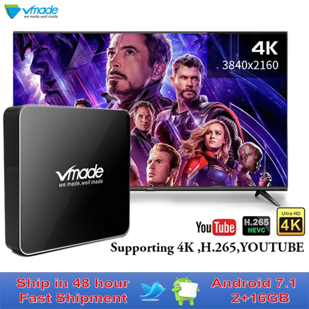 Vmade Android 7,1 Amlogic S905W 4 ядра UHD 4 K H.265 мини ТВ коробка 1g/8g Поддержка WI-FI Netflix Google IPTV смарт-медиа-плеер