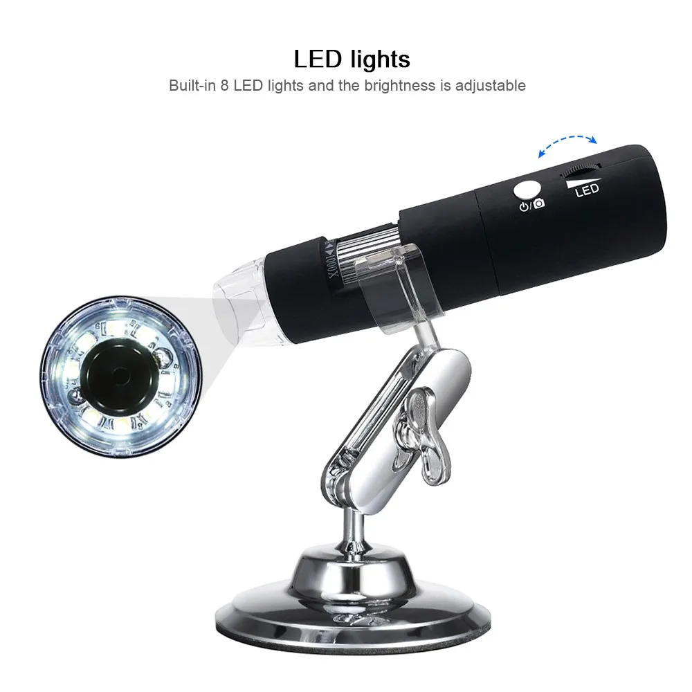 

1000X Magnifier Wireless Wi-Fi Digital Zoom Microscope Handheld Magnifier 2MP Camera 8-LED Light Magnifying Glass Magnification