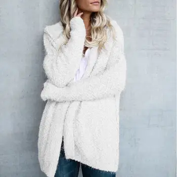 

Women Long Sleeve Knitted Fluffy Coat Cardigan Sweater Casual Outwear coat female Fashionable Long sweater ladies clothes