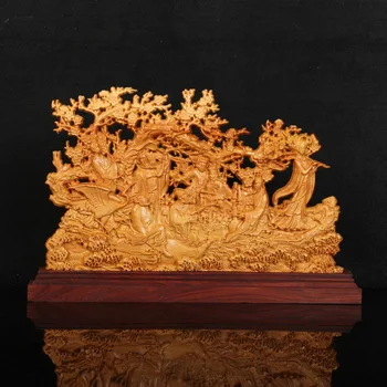 

DOUBLE SIDED WOOD SCULPTURE FENG SHUI EIGHT LMMORTAL CHINESE CHRISTMAS GIFT CEDARWOOD HANDMADE DECORATION ACCESSORY R1615