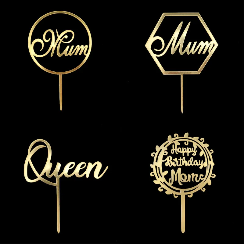 

1Pcs Queen Happy Birthday Mom Acrylic Cake Topper Gold Mum Birthday Cake Topper for Mother's Day Birthday Party Cake Decoratio