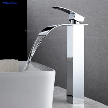 

Tlhottop Waterfall Brass Basin Faucet Deck Mounted Single Lever Single Hole Cold&Hot bathroom Kitchen basin mixer tap