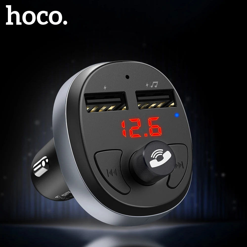 Автомобильное зарядное устройство HOCO с двойным USB светодиодный дисплей fm
