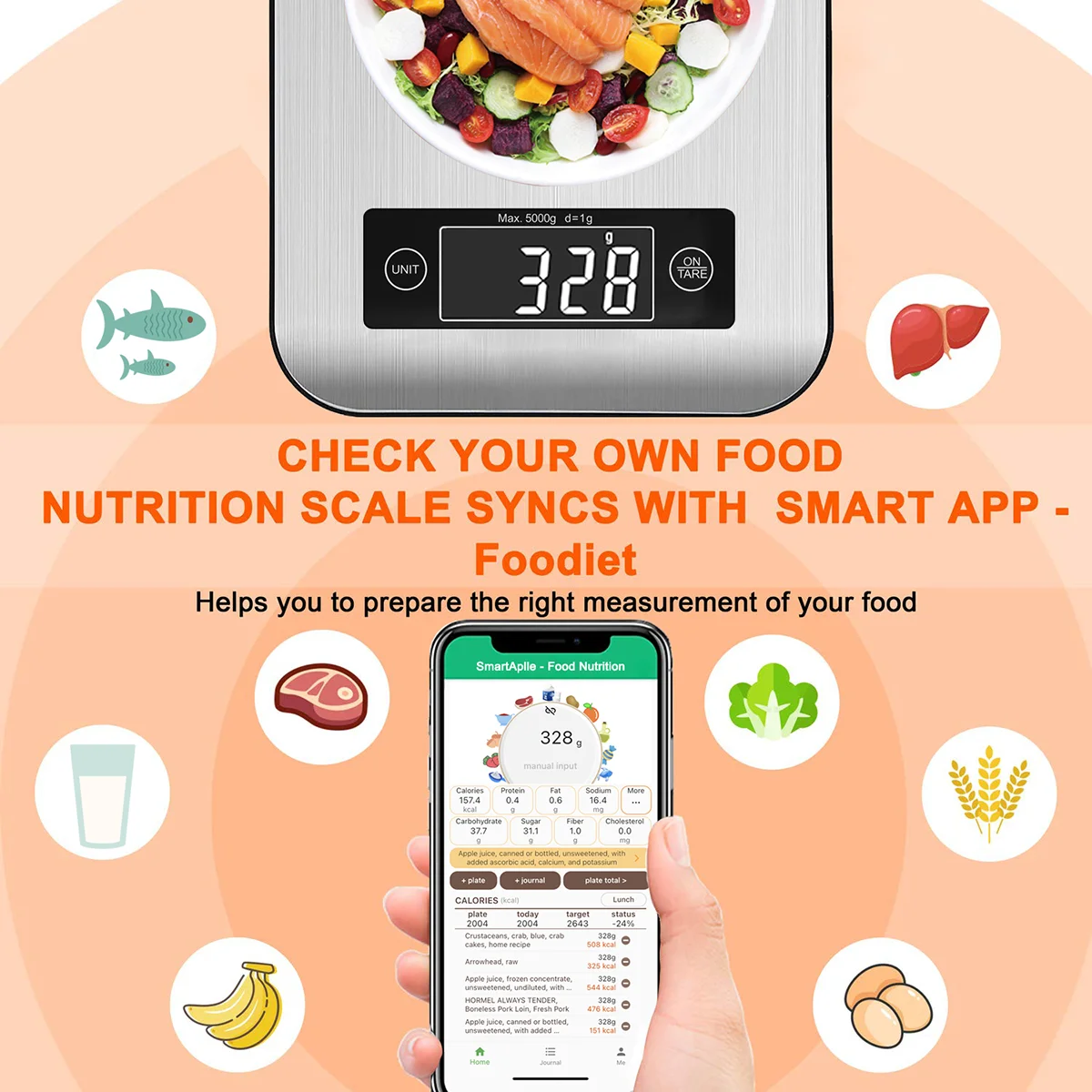 Ataller Smart Food Nutrition Scale, Bluetooth Digital Kitchen Scales with  Smartphone App for Baking, Cooking, Keto and Meal Prep, 304 Stainless  Steel, Graduation 1g, Max 5kg 11Ib-Shenzhen Lingfan Technology Limited  Company