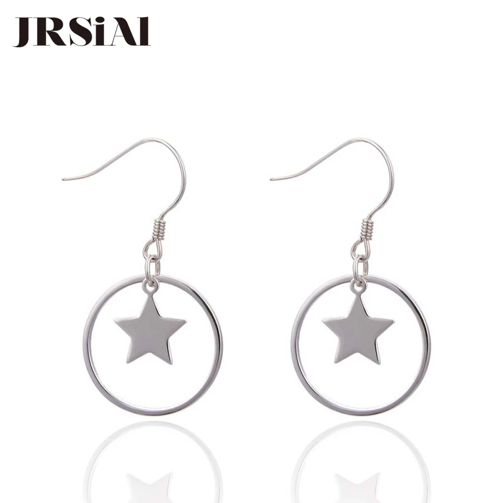 

JRSIAL 925 Sterling Silver Jewelry Earring Woman Star Round Earring Jewelry Korean OL Fashion Short Earring
